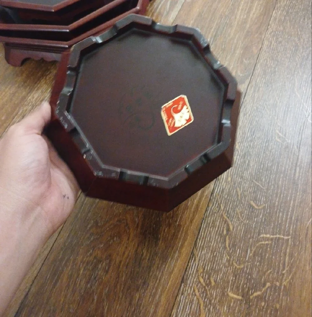 Asian Octagonal Wooden Pedestal Serving Trays - Set of 4